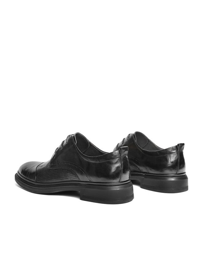 Belle Breathable Commuter Business Leather Shoes For Men, Spring And Summer Genuine Leather Wedding Shoes, Professional Formal Shoes A1220 Black-punched 42 - Image 2