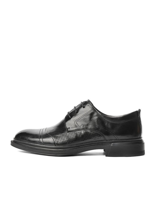 Belle Breathable Commuter Business Leather Shoes For Men, Spring And Summer Genuine Leather Wedding Shoes, Professional Formal Shoes A1220 Black-punched 42 - Image 1