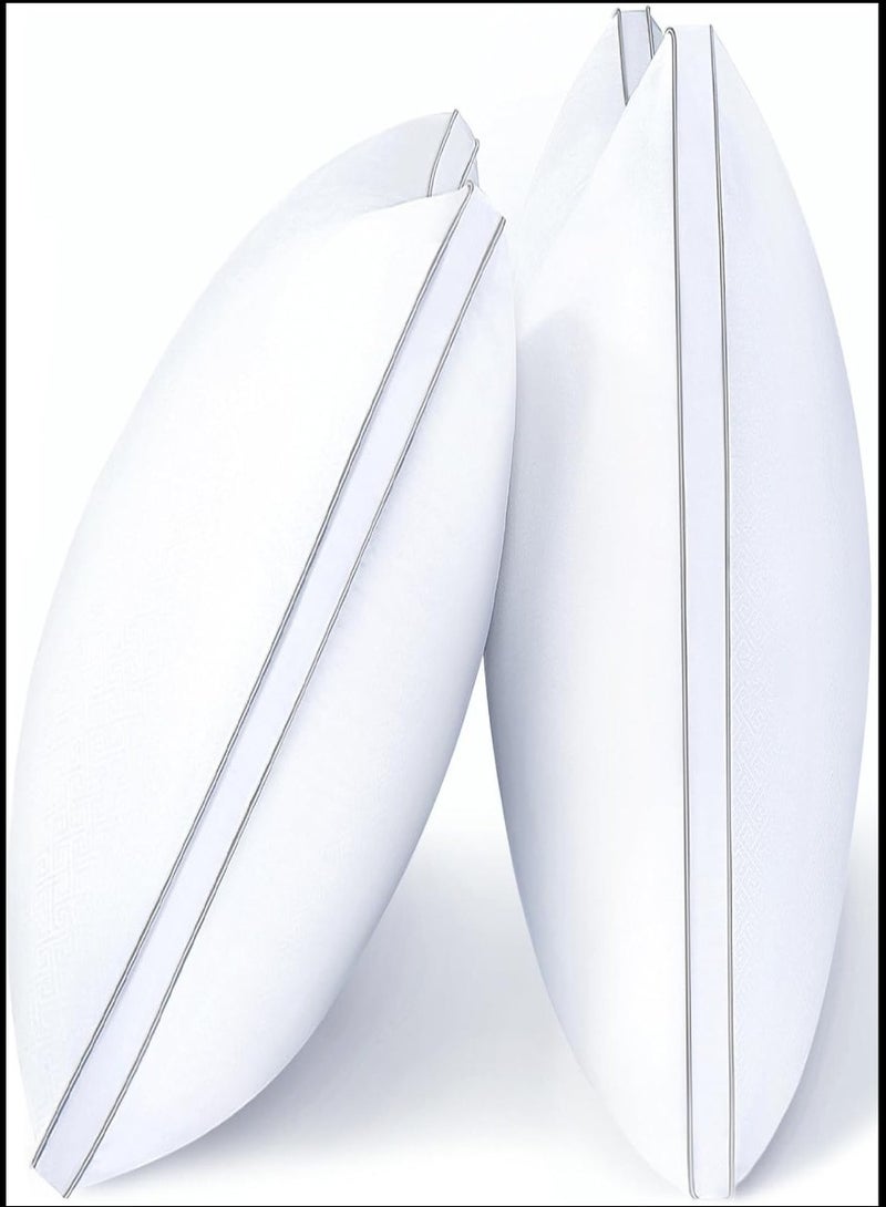 Blueberry Set of 2 - White Bed Pillows With Grey Double Piping, Gusseted Pillow for Back, Stomach or Side Sleepers  - Image 1