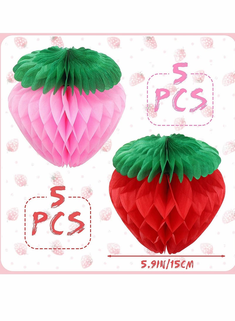 Excefore Paper Strawberry Honeycomb Ball Tissue Paper Strawberry Ball for Strawberry Birthday Party Decoration 10 Pieces 6 Inch - Image 2