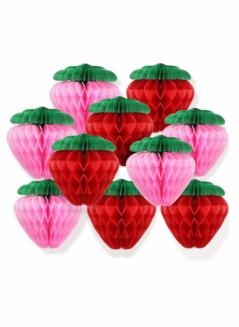 Excefore Paper Strawberry Honeycomb Ball Tissue Paper Strawberry Ball for Strawberry Birthday Party Decoration 10 Pieces 6 Inch - Image 1