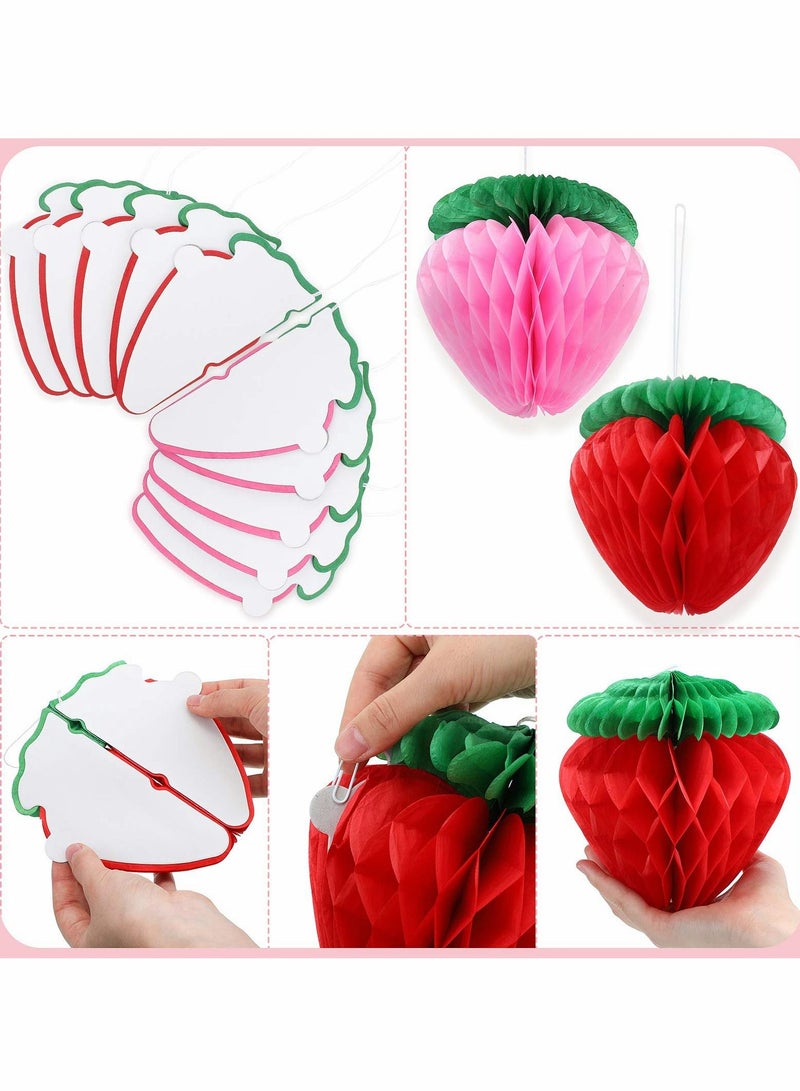 Excefore Paper Strawberry Honeycomb Ball Tissue Paper Strawberry Ball for Strawberry Birthday Party Decoration 10 Pieces 6 Inch - Image 3