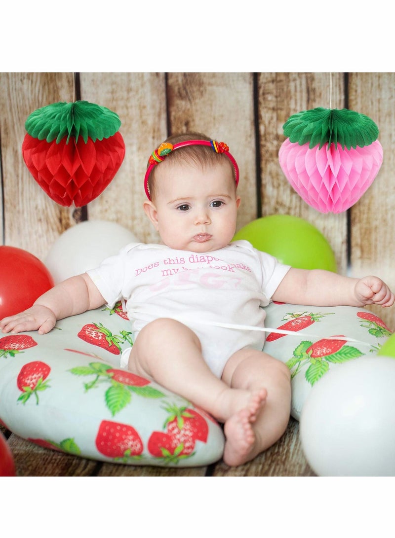 Excefore Paper Strawberry Honeycomb Ball Tissue Paper Strawberry Ball for Strawberry Birthday Party Decoration 10 Pieces 6 Inch - Image 4