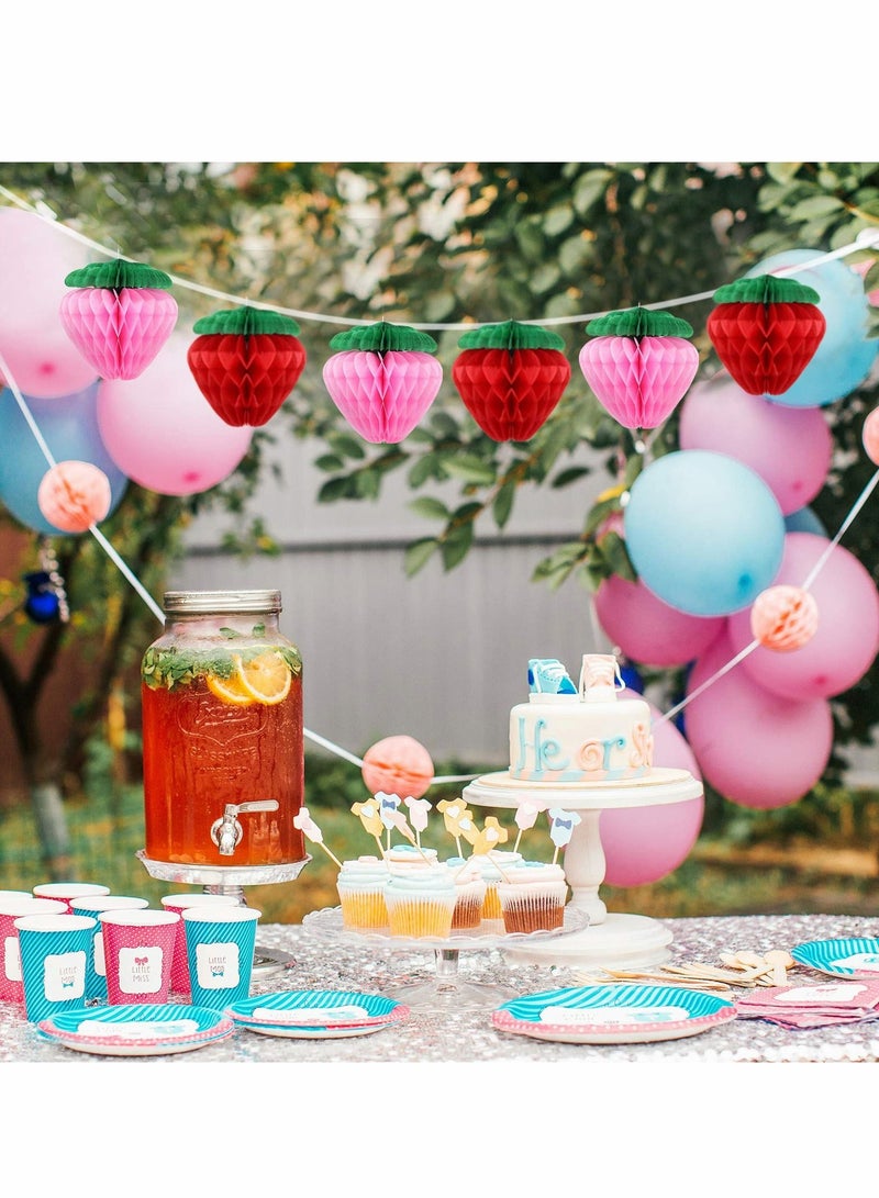 Excefore Paper Strawberry Honeycomb Ball Tissue Paper Strawberry Ball for Strawberry Birthday Party Decoration 10 Pieces 6 Inch - Image 5