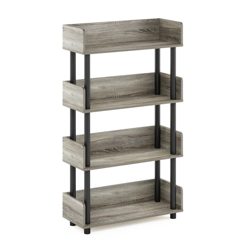 Furinno Furinno TurnNTube 4Tier Multipurposes Display Rack Open Shelf RackStorage with Back  Side Panel French OakBlack