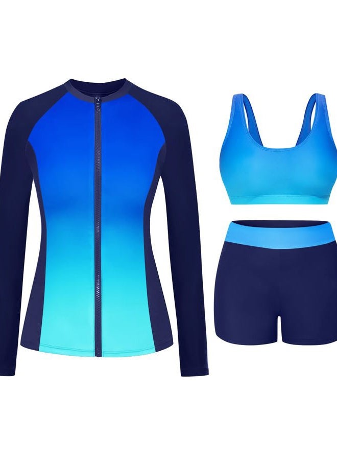 Holipick Long Sleeve Swimsuits for Women - 3 Piece Rash Guard with Shorts Zipper SPF Swim Shirt with Built in Bra - Image 1