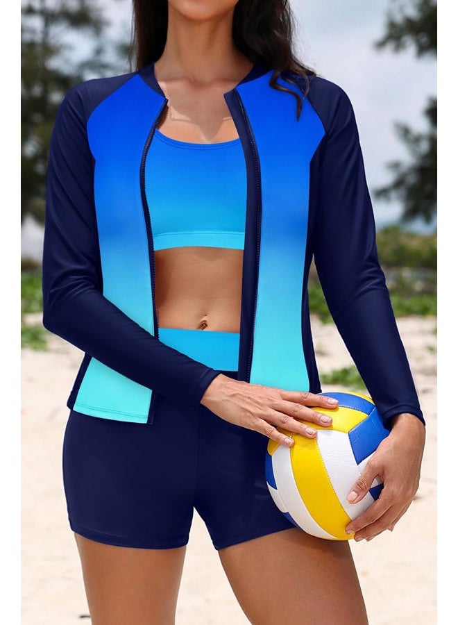 Holipick Long Sleeve Swimsuits for Women - 3 Piece Rash Guard with Shorts Zipper SPF Swim Shirt with Built in Bra - Image 5