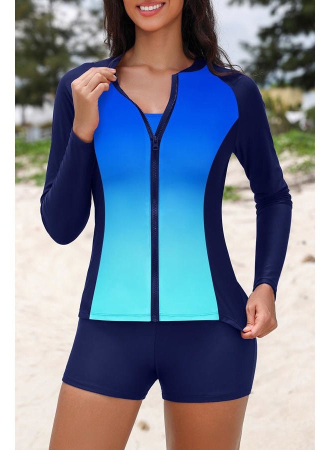 Holipick Long Sleeve Swimsuits for Women - 3 Piece Rash Guard with Shorts Zipper SPF Swim Shirt with Built in Bra - Image 2