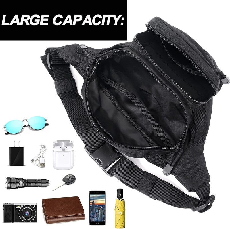 Meprona Tactical Fanny Pack, Military Waist Bag Hip Belt Bumbag Utility Bags for Outdoor Hiking Climbing Fishing with U.S Patch (Black) - Image 3