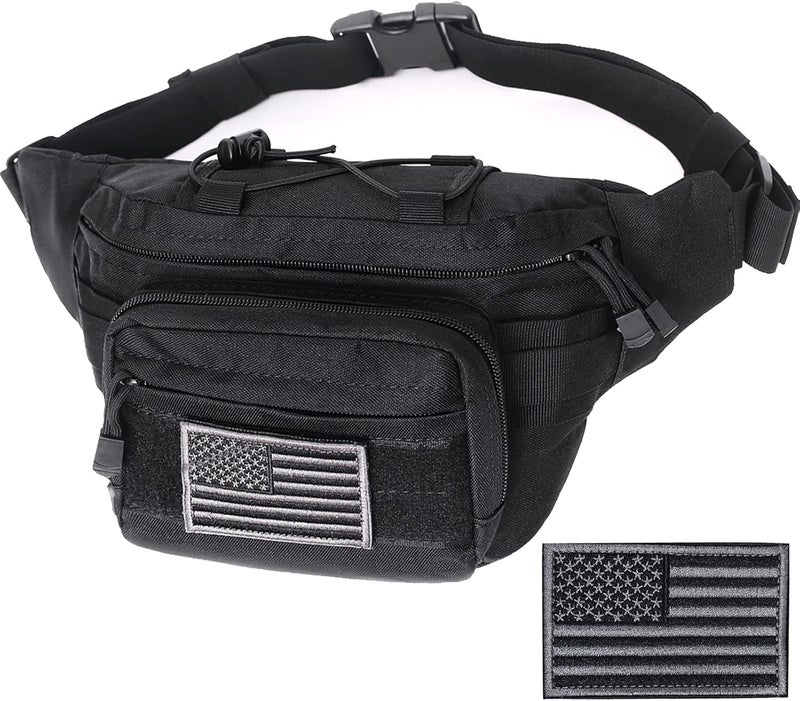 Meprona Tactical Fanny Pack, Military Waist Bag Hip Belt Bumbag Utility Bags for Outdoor Hiking Climbing Fishing with U.S Patch (Black) - Image 1