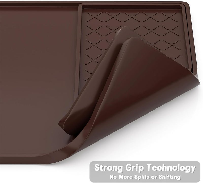 Rnivvi Silicone Coffee Mat, 16" x 24" Waterproof Raised Edge Coffee Bar Mats for Espresso Machine Station Accessories, Heat Resistant Detachable Dish Drying Pad for Kitchen Counter, Dish Rack, Brown - Image 5