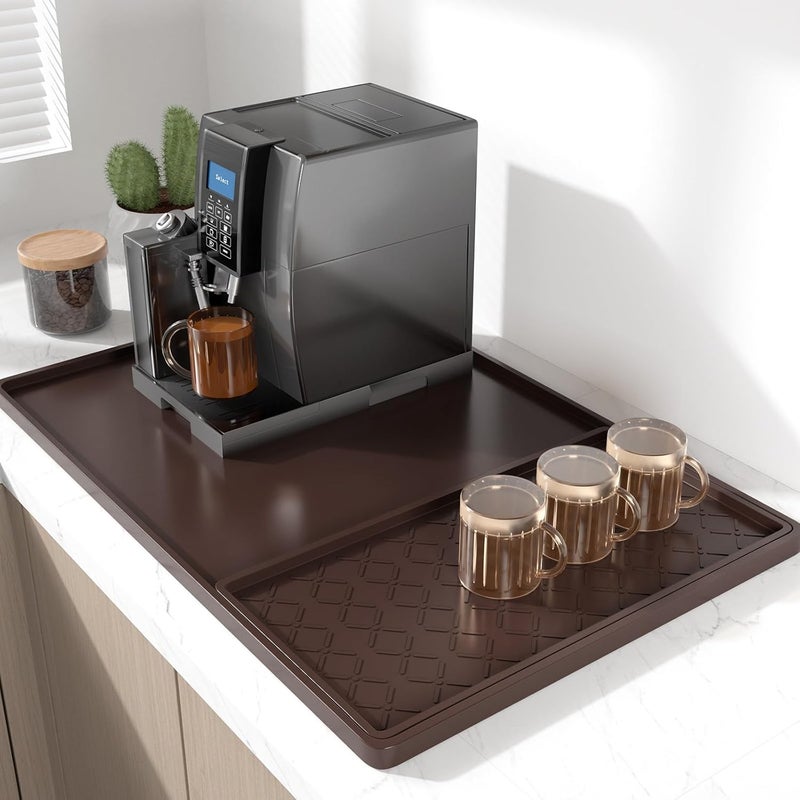 Rnivvi Silicone Coffee Mat, 16" x 24" Waterproof Raised Edge Coffee Bar Mats for Espresso Machine Station Accessories, Heat Resistant Detachable Dish Drying Pad for Kitchen Counter, Dish Rack, Brown - Image 1