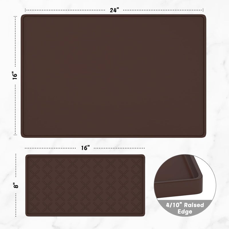 Rnivvi Silicone Coffee Mat, 16" x 24" Waterproof Raised Edge Coffee Bar Mats for Espresso Machine Station Accessories, Heat Resistant Detachable Dish Drying Pad for Kitchen Counter, Dish Rack, Brown - Image 2