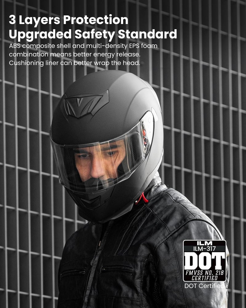 ILM Full Face Motorcycle Helmet for Motocross Street Bike DOT Certified 2 Visors Model-317(Matte Black, M) - Image 2