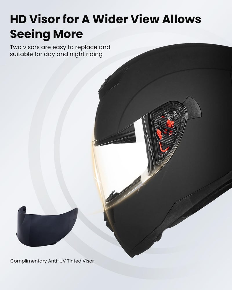 ILM Full Face Motorcycle Helmet for Motocross Street Bike DOT Certified 2 Visors Model-317(Matte Black, M) - Image 3