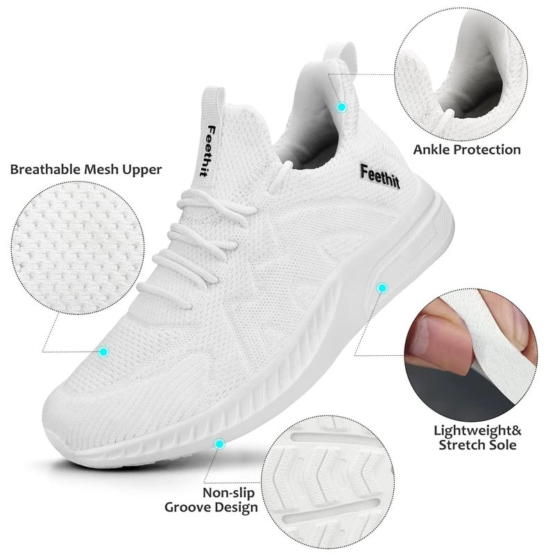 Feethit Womens Tennis Shoes Running Walking Sneakers Lightweight Gym Shoes for Workout Work Travel Athletic White Size 7.5 - Image 3
