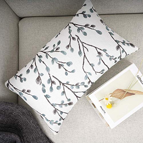 YOUR SMILE Classical Embroidery Jacquard Farmhouse Oblong Rectangle Chenille Teal Leaf Decorative Throw Pillow Case,12x20 inch - Image 3