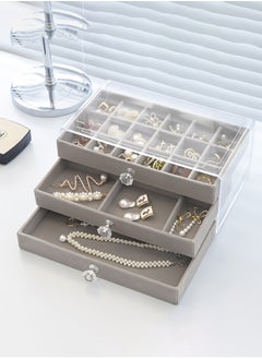 【Gray】3-Layer Jewelry Organizer Box For Women,Clear Acrylic Jewelry Box 3 Drawers,Velvet Earring Display Holder For Earrings Ring Bracelet Necklace - pzsku/Z30383ED69B285B765E15Z/45/1741264473/b55cbb2c-39d6-432f-8dfd-7d65de517fed