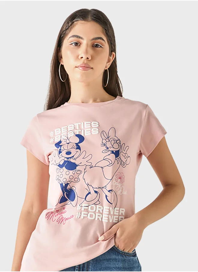 SP Characters Minnie Mouse  Print Crew Neck T-Shirt