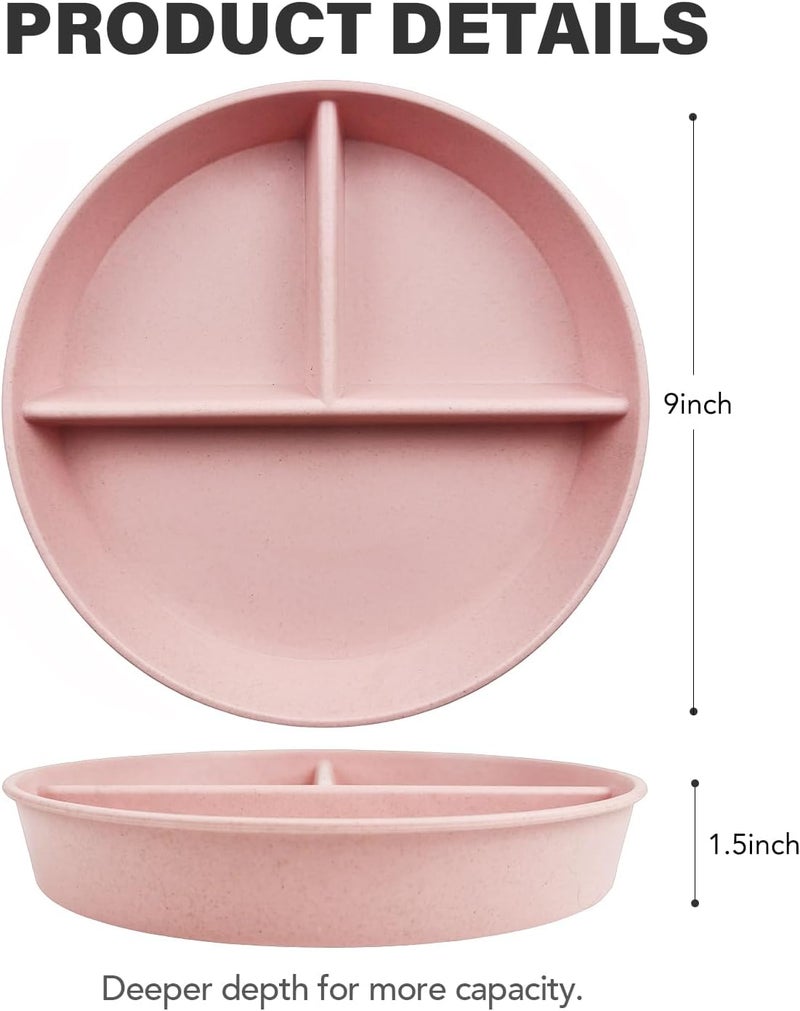 greenandlife 9 Inch 4PCS Divided Plates with Lids Portion Control Plates for Kids Adults Dishwasher Microwave Safe Compartment Plate Unbreakable Lightweight Reusable Wheat Straw Plate Set INS - Image 2