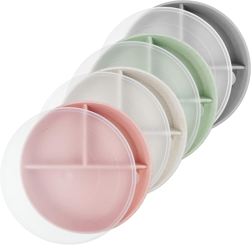 greenandlife 9 Inch 4PCS Divided Plates with Lids Portion Control Plates for Kids Adults Dishwasher Microwave Safe Compartment Plate Unbreakable Lightweight Reusable Wheat Straw Plate Set INS - Image 1