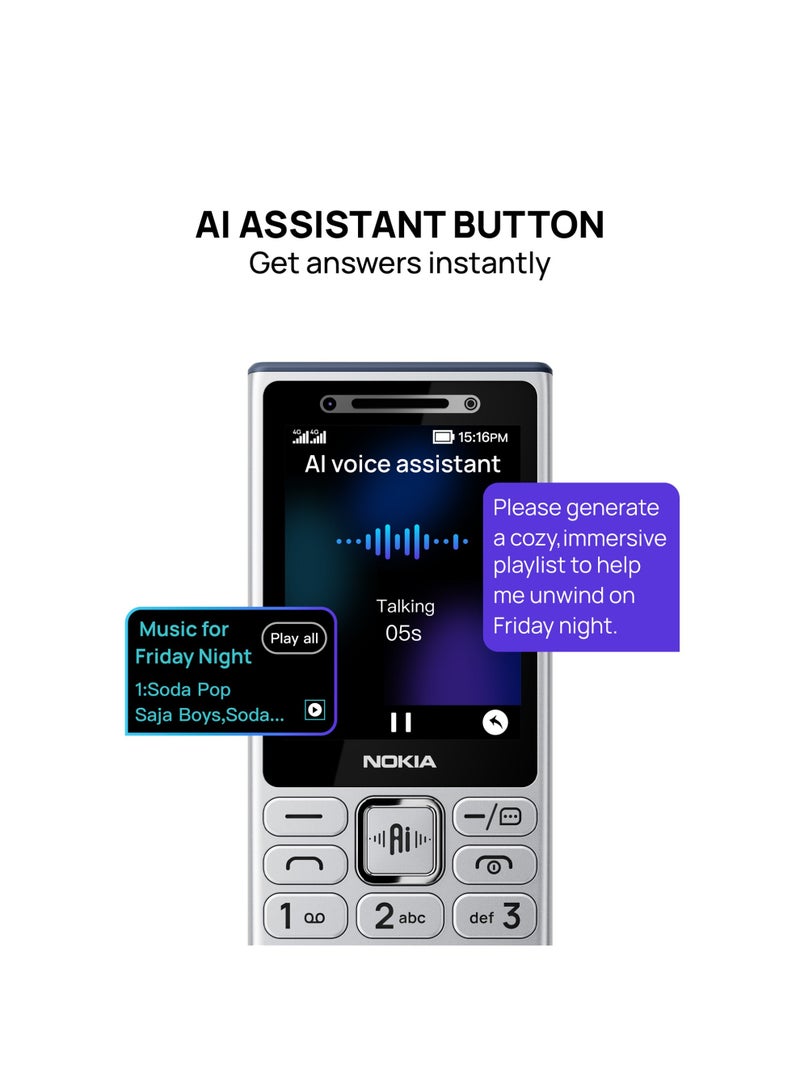 نوكيا 210 ثنائي الشريحة، فضي، 64 ميجابايت من ذاكرة الوصول العشوائي، 128 ميجابايت، 4G - إصدار الشرق الأوسط - Image 4