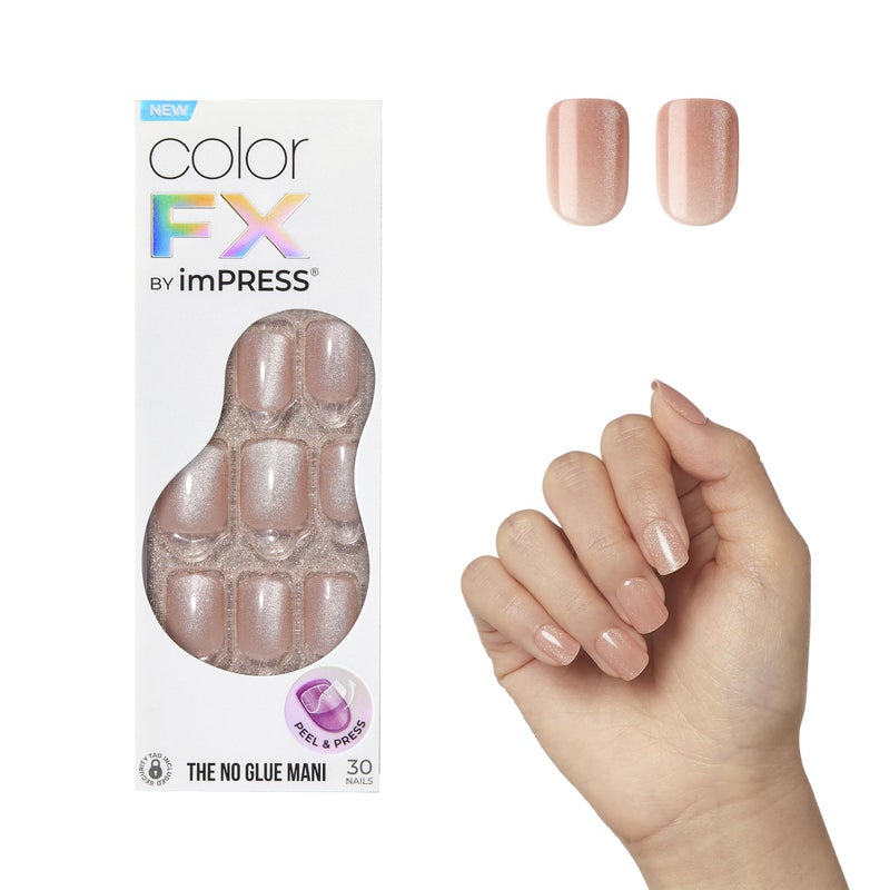 Impress KISS imPRESS No Glue Mani Press On Nails, Color FX, 'Starstruck', Beige, Short Size, Squoval Shape, Includes 30 Nails, Prep Pad, Instructions Sheet, 1 Manicure Stick, 1 Mini File - Image 1