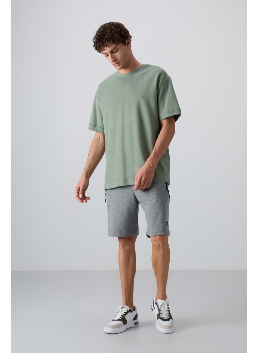 Tommy Life Light Green Cotton Thick Surface Textured Oversize Fit Basic Men's T-Shirt - 88339  - Image 3