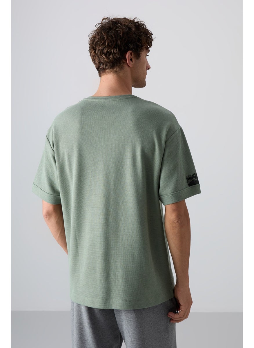 Tommy Life Light Green Cotton Thick Surface Textured Oversize Fit Basic Men's T-Shirt - 88339  - Image 5