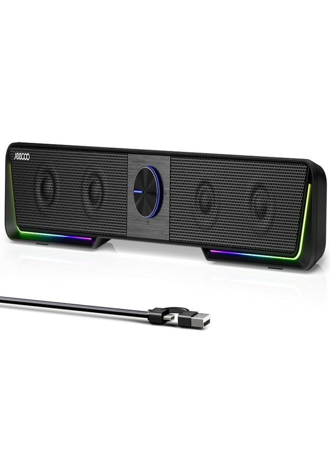 Jeecoo A40 Bluetooth Computer Speakers with Clear Sound, USB Plug & Play PC Speakers with LED Light, Computer Sound Bar with Switch Button for Desktop Laptop Monitor (USB-C Adapter Included) - Image 1