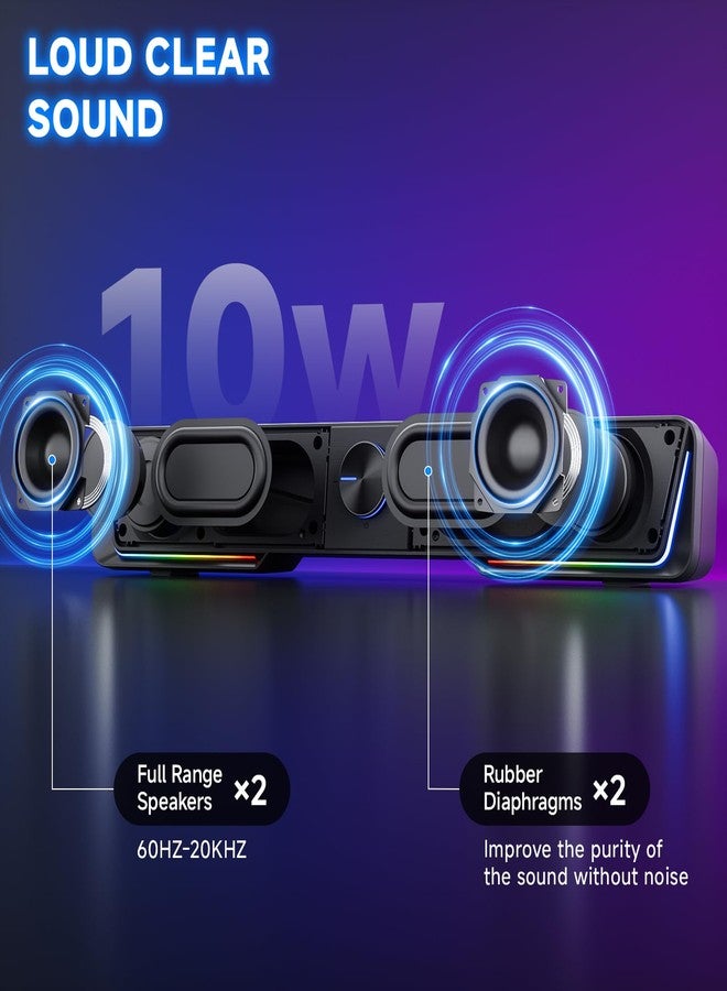 Jeecoo A40 Bluetooth Computer Speakers with Clear Sound, USB Plug & Play PC Speakers with LED Light, Computer Sound Bar with Switch Button for Desktop Laptop Monitor (USB-C Adapter Included) - Image 2