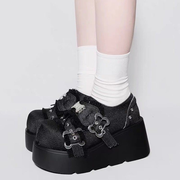 2025 Spring New Retro Denim Gothic Style Big Toe Shoes Japanese Jk Lolita Platform Shoes - Image 5
