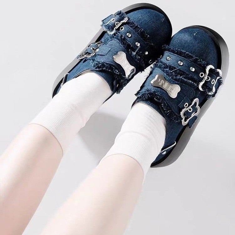 2025 Spring New Retro Denim Gothic Style Big Toe Shoes Japanese Jk Lolita Platform Shoes - Image 4