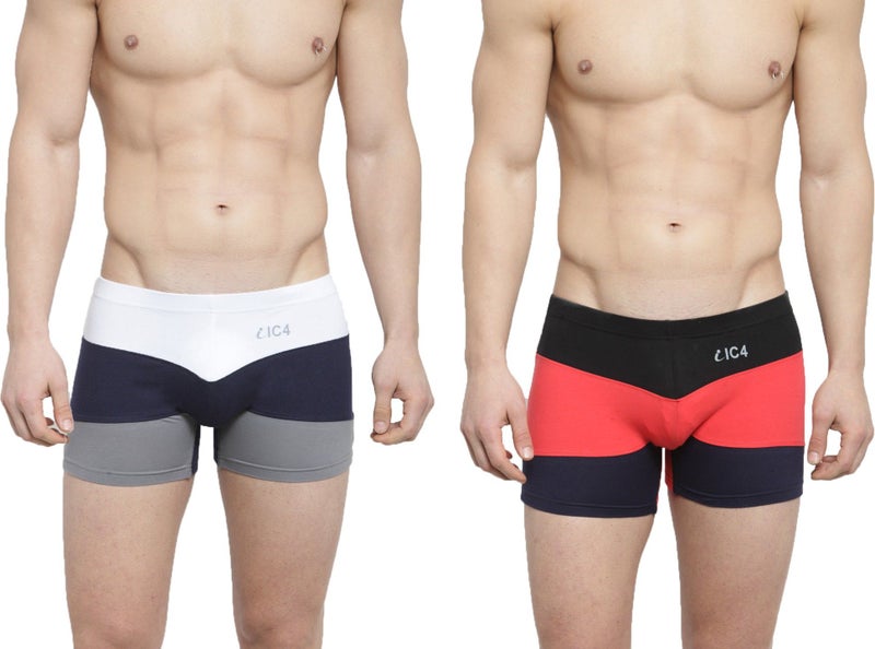 IC4 Store حزمة كومبو من شورتات الرجال تريكو - 2 قطعة - أسود/أحمر/كحلي & أبيض/كحلي/رمادي - Image 1