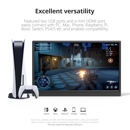 Anyuse Portable Monitor 15.6 Inch 1080P USB-C HDMI Ultra-Slim Travel Monitor with Kickstand, for Laptop, PC, Mac Phone, PS, Xbox, Swich IPS Ultra-Thin Zero Frame Gaming - Image 5