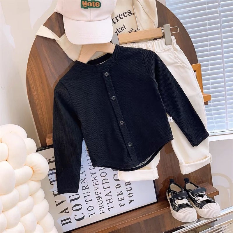 Women'S Children'S Wear T-Shirt Baby'S Western Style Children'S Personality Trendy Korean Button Irregular Solid Color Base Shirt Top - Image 1
