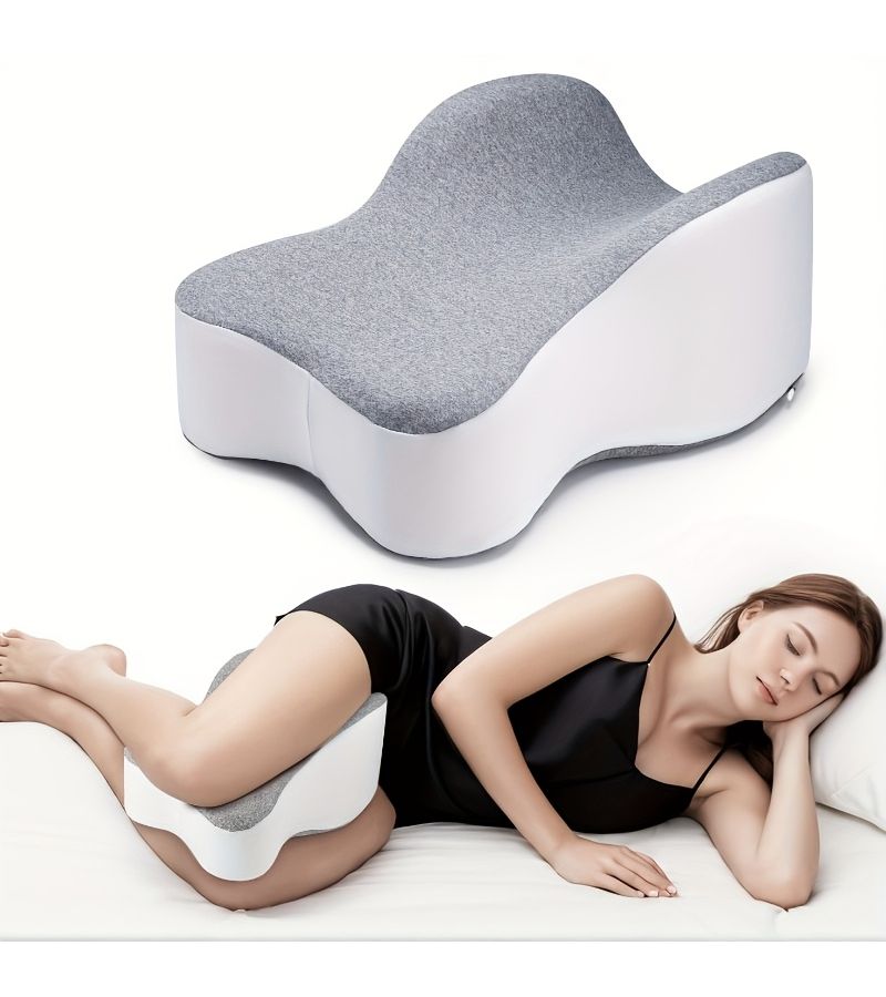 Grey White Memory Foam Knee Pillow for Side Sleepers 14 Inch Leg Cushion - Image 1