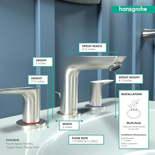 hansgrohe Talis E Modern 2-Handle 5-inch Tall Bathroom Sink Faucet in Brushed Nickel, 71733821 - Image 4