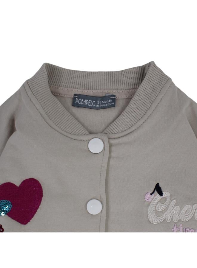 Pompelo Baby Girls Cotton Jacket – Beige with Cherries Embroidery - Image 3