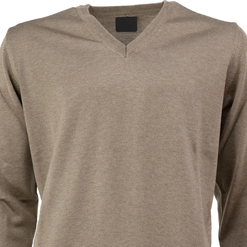 اوبلاند Men's Long Sleeve V-Neck Solid Color Classic Model Comfortable Cut Full Pattern Wool Woven Sweater