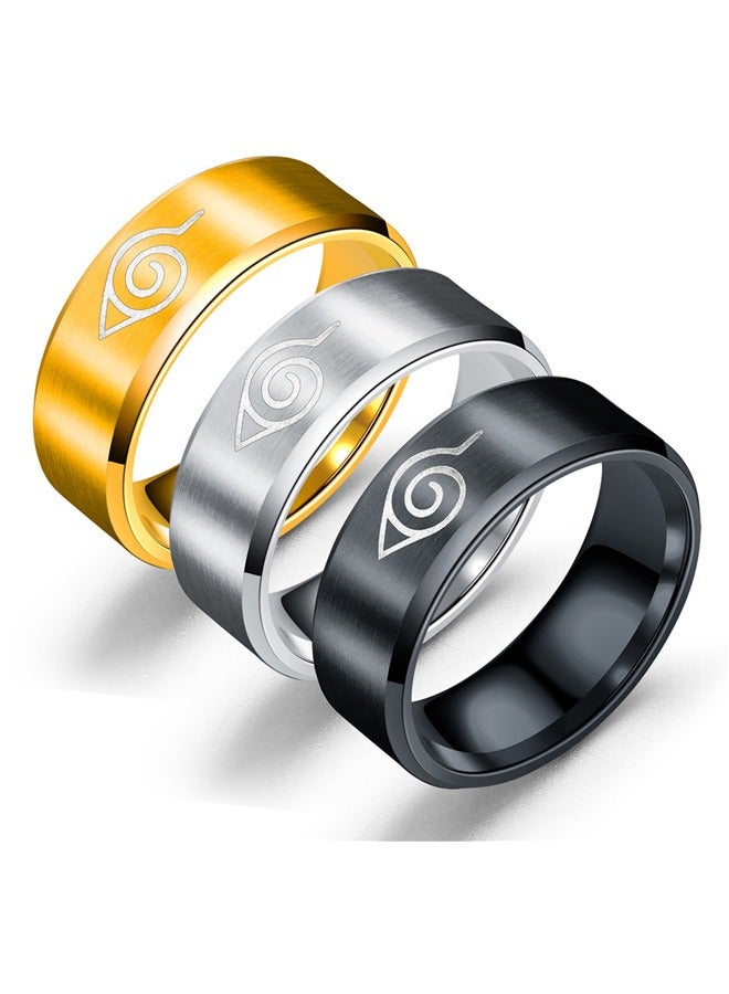 3Pcs Anime Peripheral Ring, Stainless Steel Jewelry, Titanium Jewelry, Men's Ring, Cosplay Accessories (Gold + Silver + Black)  - Image 1