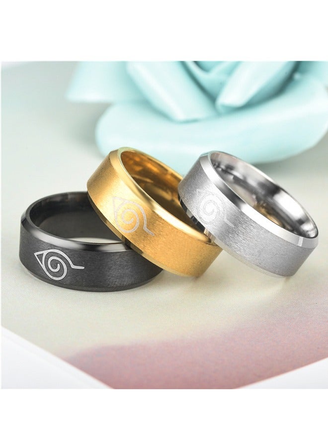 3Pcs Anime Peripheral Ring, Stainless Steel Jewelry, Titanium Jewelry, Men's Ring, Cosplay Accessories (Gold + Silver + Black)  - Image 3