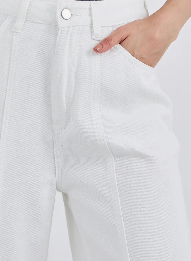 ستايلي Styli Off White Wide Leg Panelled Jeans