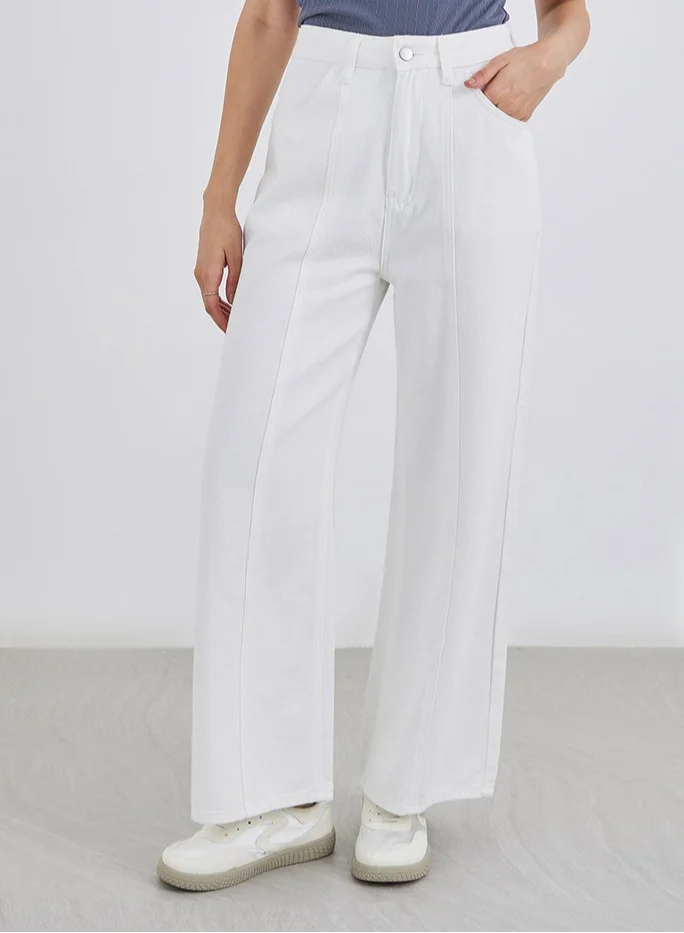 Styli Styli Off White Wide Leg Panelled Jeans
