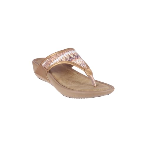 Metro Women Antique Gold Synthetic Leather Casual Comfort Slip-on Sandal UK/6 EU/39 (32-823) - Image 3