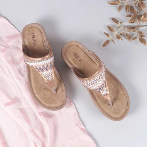 Metro Women Antique Gold Synthetic Leather Casual Comfort Slip-on Sandal UK/6 EU/39 (32-823) - Image 2
