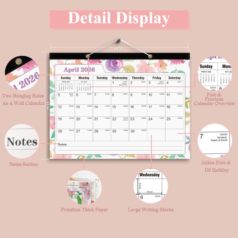 Ymumuda Desk Calendar 2026-2027 Wall Calendar 2 in 1, Monthly Desk Calendar 2026 from JAN.2026 to JUN.2027, 18-Month, Large 12"Ã—17", Waterproof Cover, Hanging Rope, Home/office/School Planners - Image 3
