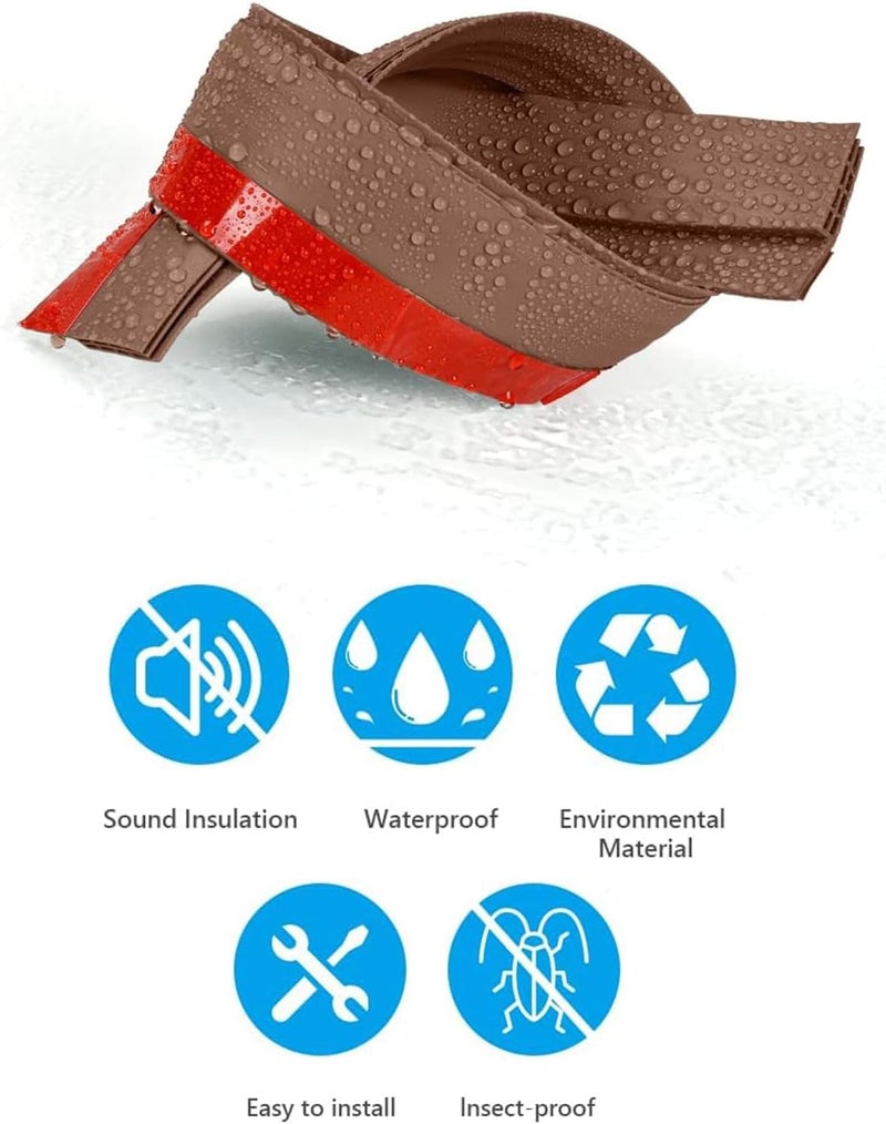 ToolHouse Door Seal Strip, Under Door Draft Stopper, Self-Adhesive Door Sweep Weather Stripping, Soundproof Door Bottom Seal Suitable for Windproof, Dustproof and Insect Proof, 2" x 39" (brown, 1m) - Image 2