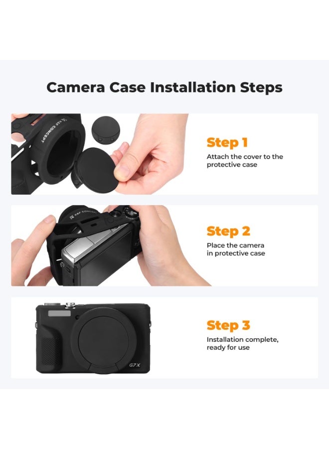 حالة كاميرا Canon G7X Mark III ، غطاء واقي من السيليكون الناعم مع غطاء عدسة قابلة للإزالة متوافق مع كاميرا Canon Powershot G7X III DSLR (أسود) - Image 4