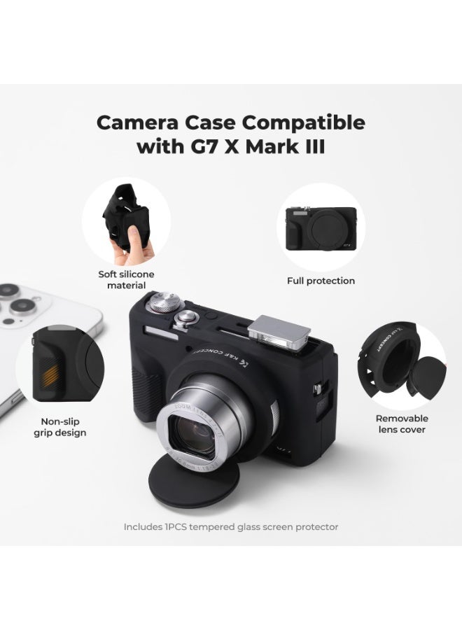 حالة كاميرا Canon G7X Mark III ، غطاء واقي من السيليكون الناعم مع غطاء عدسة قابلة للإزالة متوافق مع كاميرا Canon Powershot G7X III DSLR (أسود) - Image 2